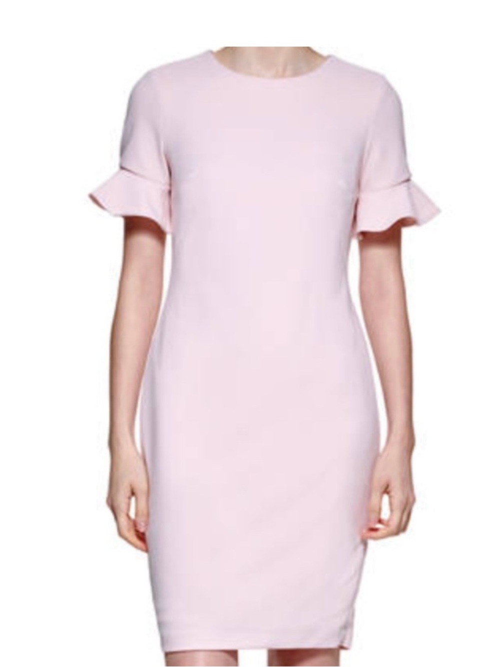 Calvin Klein Blush Pink Ruffle-Sleeve Midi Dress
